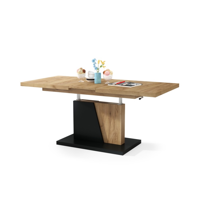 Extendable coffee/dining table with lift-top NINO craft oak/black