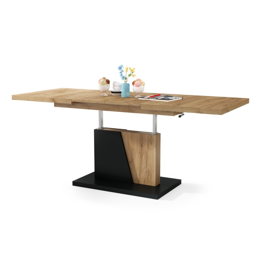 Extendable coffee/dining table with lift-top NINO craft oak/black