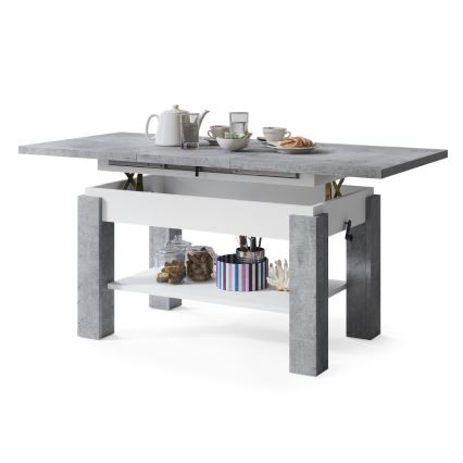 Extendable coffee/dining table with shelf ADONIS concrete grey/white
