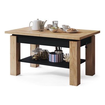 Extendable Coffee/Dining Table with Shelf ADONIS Craft Oak/Black