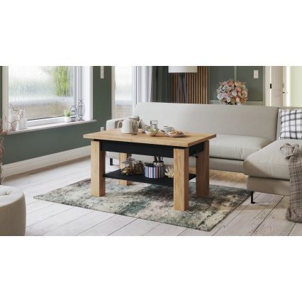 Extendable Coffee/Dining Table with Shelf ADONIS Craft Oak/Black