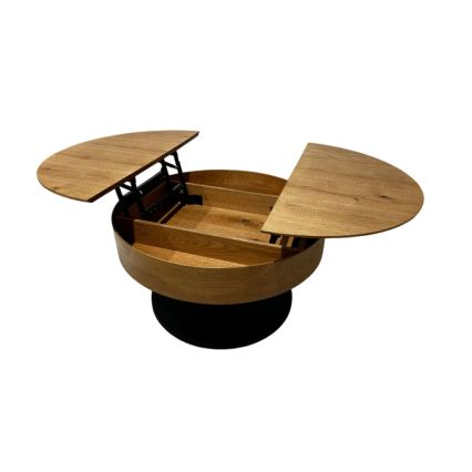 Extendable coffee table with lift-top PURE, Ø 80 cm, oak/black