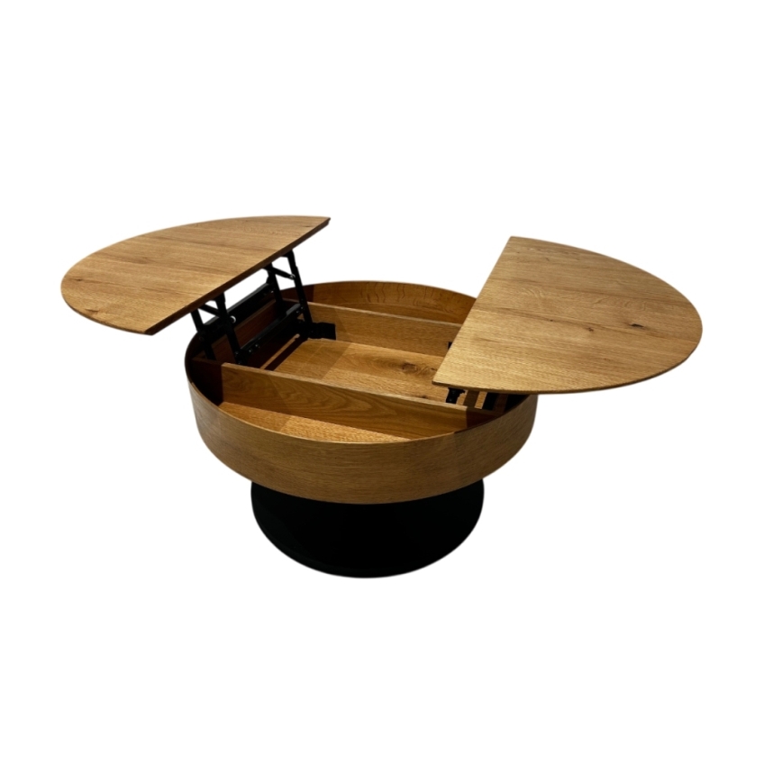 Extendable coffee table with lift-top PURE, Ø 80 cm, oak/black