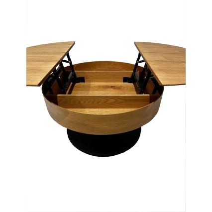Extendable coffee table with lift-top PURE, Ø 80 cm, oak/black