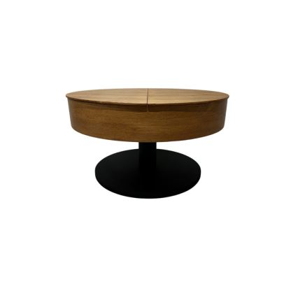 Extendable coffee table with lift-top PURE, Ø 80 cm, oak/black