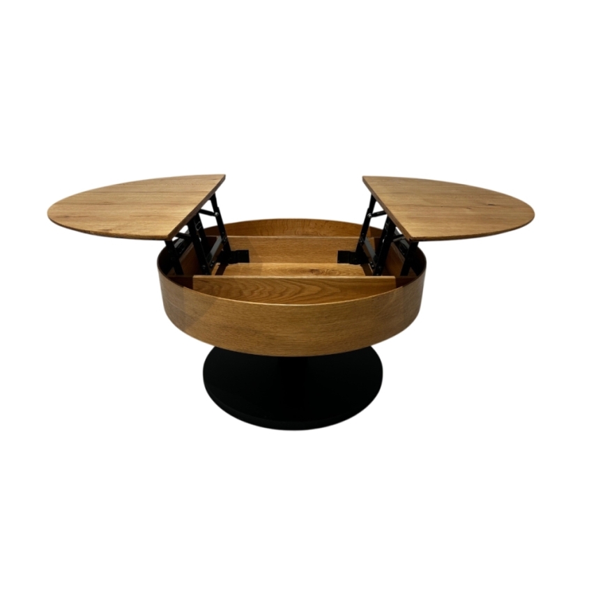 Extendable coffee table with lift-top PURE, Ø 80 cm, oak/black