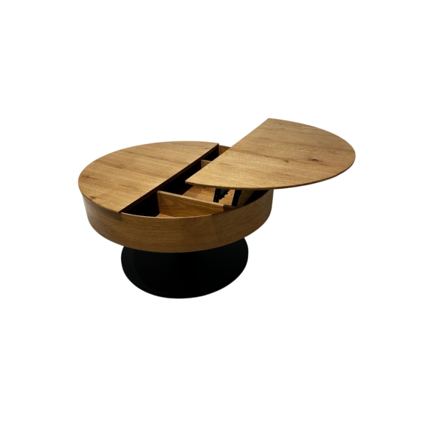 Extendable coffee table with lift-top PURE, Ø 80 cm, oak/black