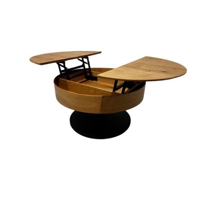 Extendable coffee table with lift-top PURE, Ø 80 cm, oak/black