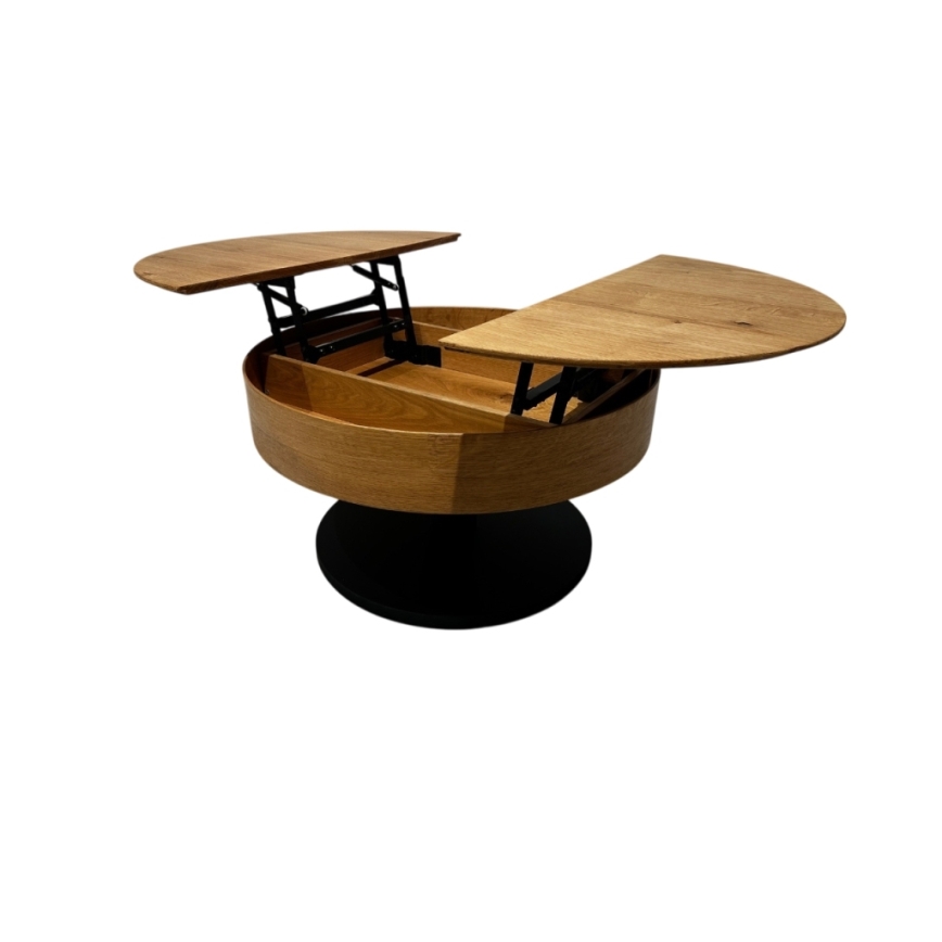 Extendable coffee table with lift-top PURE, Ø 80 cm, oak/black