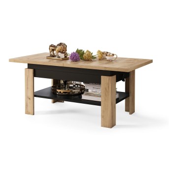 Extendable coffee table with lift-top ROY 130/170x65 cm craft oak/black