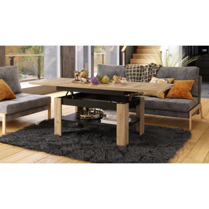 Extendable coffee table with lift-top ROY 130/170x65 cm craft oak/black