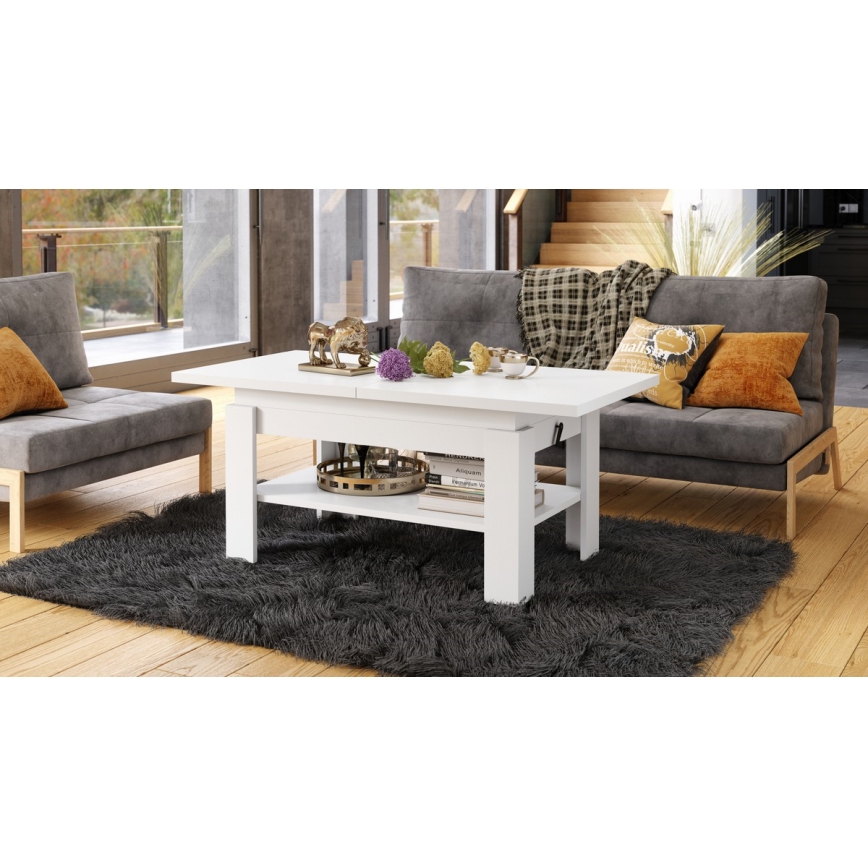 Extendable coffee table with lift-top ROY 130/170x65 cm white