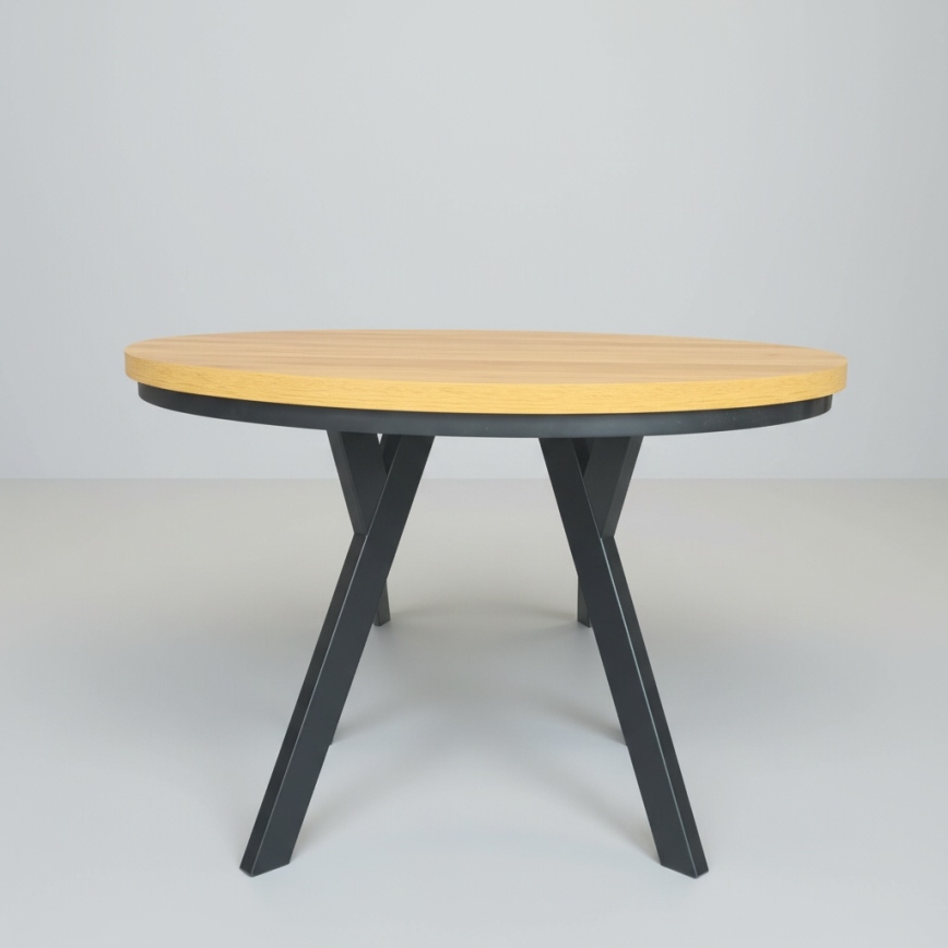 Extendable dining table CENTRO 100/140 x 77 cm craft oak/black