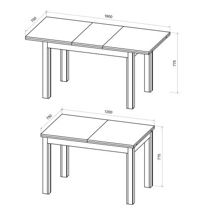 Extendable dining table DOO 120/160x75 cm artisan oak/black