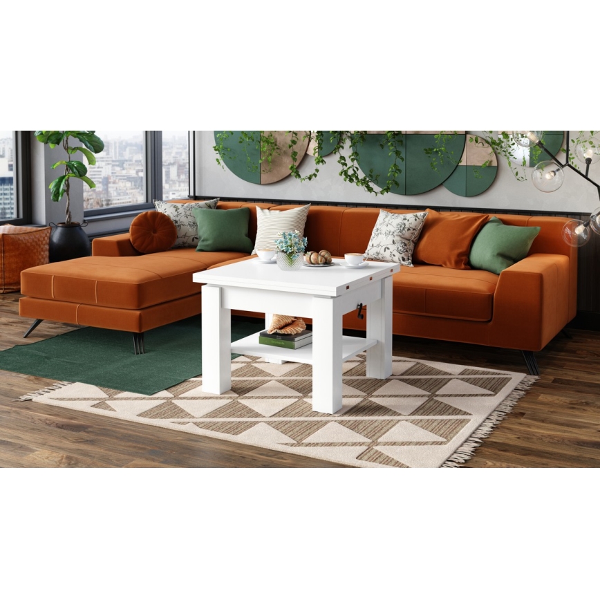 Extendable lift-top coffee table CALEB 75/150x75 cm white