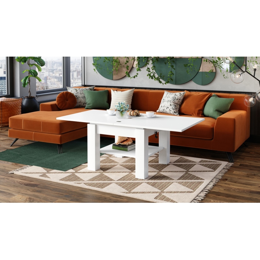 Extendable lift-top coffee table CALEB 75/150x75 cm white