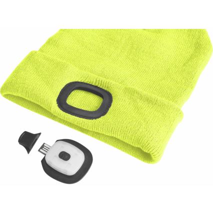 Extol - Beanie with 300 mAh USB-rechargeable headlamp, neon yellow, one size