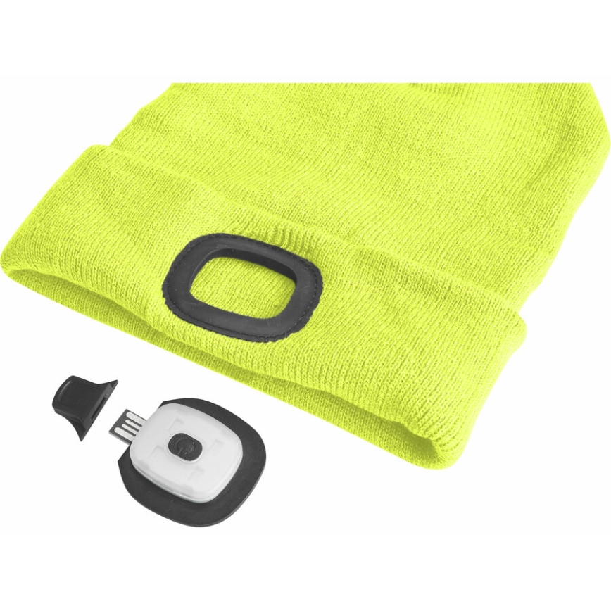 Extol - Beanie with 300 mAh USB-rechargeable headlamp, neon yellow, one size
