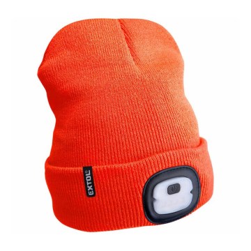 Extol - Beanie with Built-in Headlamp, 250 mAh USB-Rechargeable, Neon Orange, One Size
