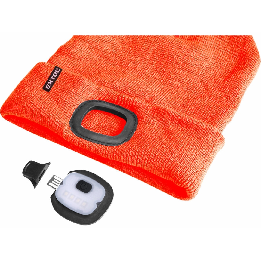 Extol - Beanie with Built-in Headlamp, 250 mAh USB-Rechargeable, Neon Orange, One Size