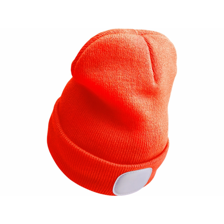 Extol - Beanie with Built-in Headlamp, 250 mAh USB-Rechargeable, Neon Orange, One Size