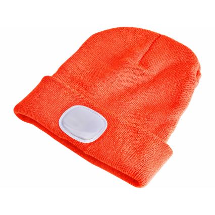 Extol - Beanie with Built-in Headlamp, 250 mAh USB-Rechargeable, Neon Orange, One Size