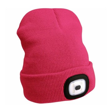Extol - Beanie with Built-in Headlamp and USB Rechargeable 300 mAh, Pink, One Size