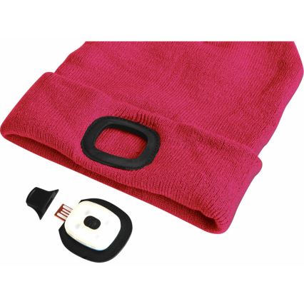Extol - Beanie with Built-in Headlamp and USB Rechargeable 300 mAh, Pink, One Size