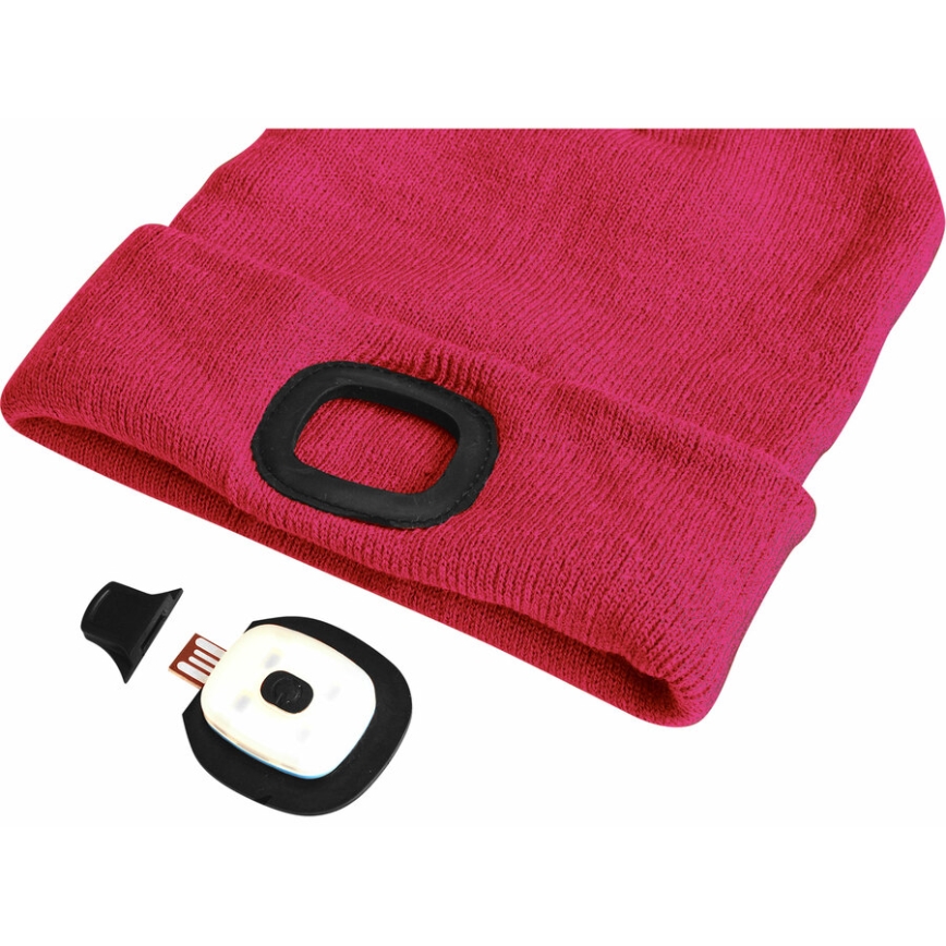 Extol - Beanie with Built-in Headlamp and USB Rechargeable 300 mAh, Pink, One Size