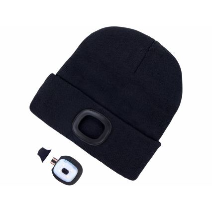 Extol - Beanie with built-in headlamp, USB-rechargeable 300 mAh battery, black, one size
