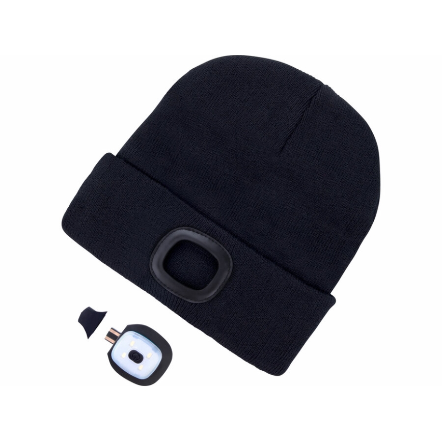 Extol - Beanie with built-in headlamp, USB-rechargeable 300 mAh battery, black, one size