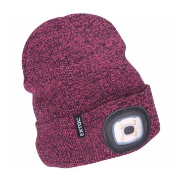 Extol - Beanie with built-in headlamp, USB-rechargeable 300 mAh battery, purple, one size (UNI)