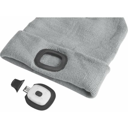 Extol - Beanie with Built-in Headlamp, USB Rechargeable 300 mAh, Grey, One Size