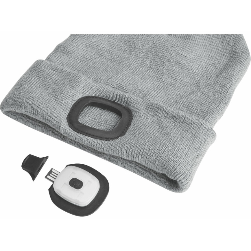 Extol - Beanie with Built-in Headlamp, USB Rechargeable 300 mAh, Grey, One Size