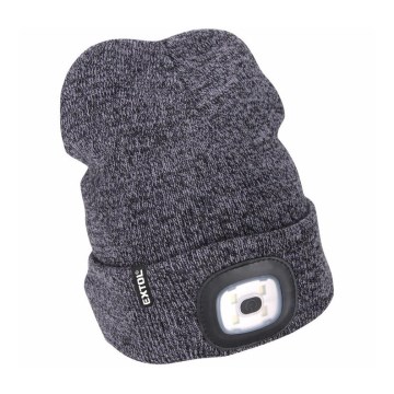 Extol - Beanie with Headlamp and USB Charging, 300 mAh, Gray, One Size