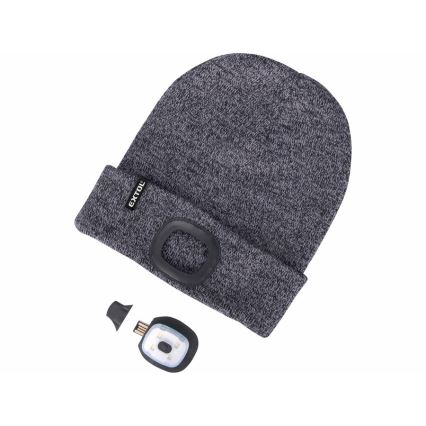 Extol - Beanie with Headlamp and USB Charging, 300 mAh, Gray, One Size