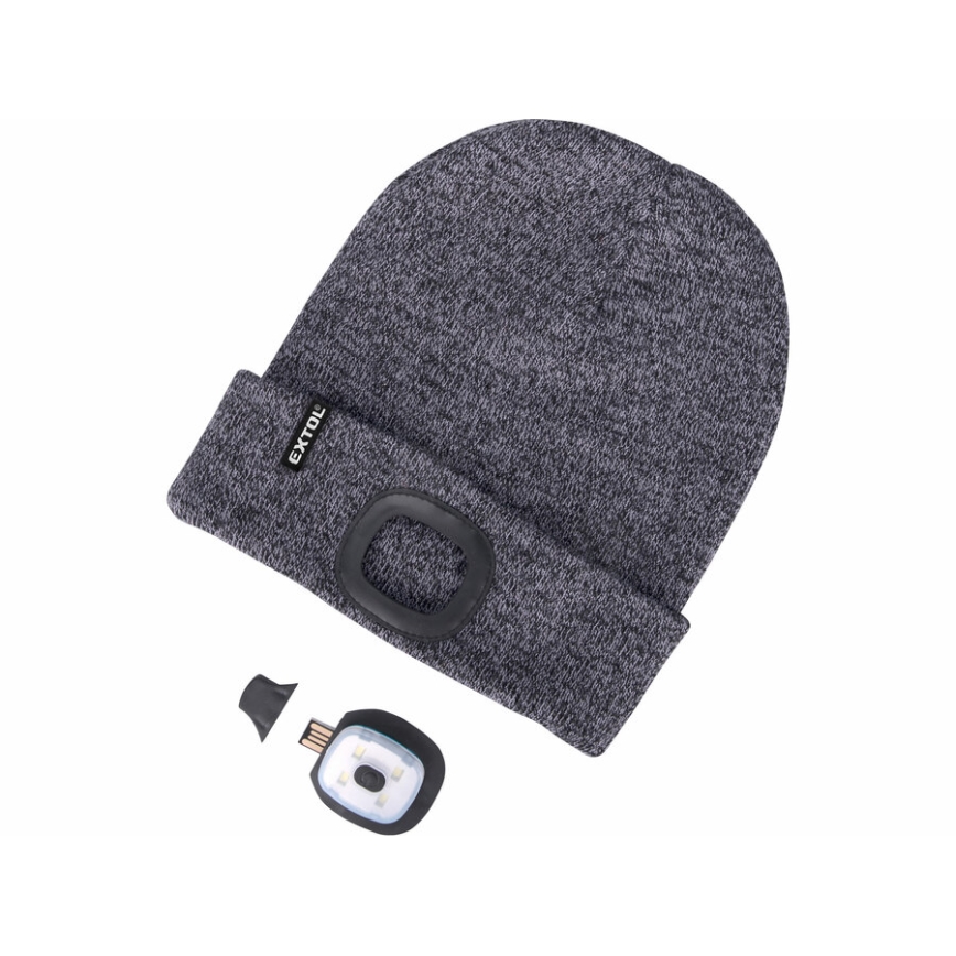 Extol - Beanie with Headlamp and USB Charging, 300 mAh, Gray, One Size