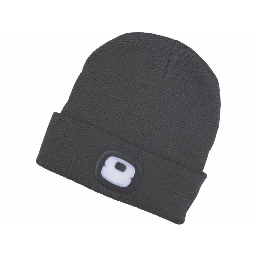Extol - Beanie with integrated headlamp, USB-rechargeable 250 mAh battery, dark gray, size UNI