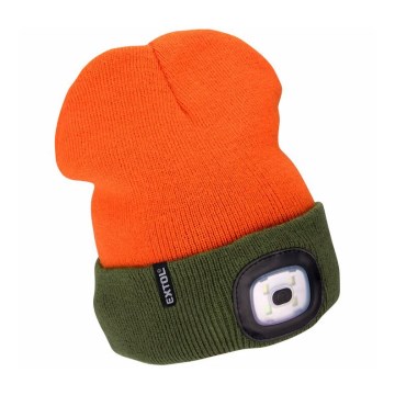 Extol - Beanie with Integrated USB-Rechargeable LED Headlamp (300 mAh), Neon Orange/Green, One Size (UNI)