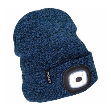 Extol - Beanie with USB-rechargeable 300 mAh headlamp, blue, one size