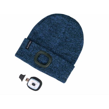 Extol - Beanie with USB-rechargeable 300 mAh headlamp, blue, one size