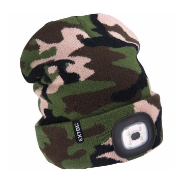 Extol - Beanie with USB-rechargeable Headlamp (300 mAh), Camouflage, One Size