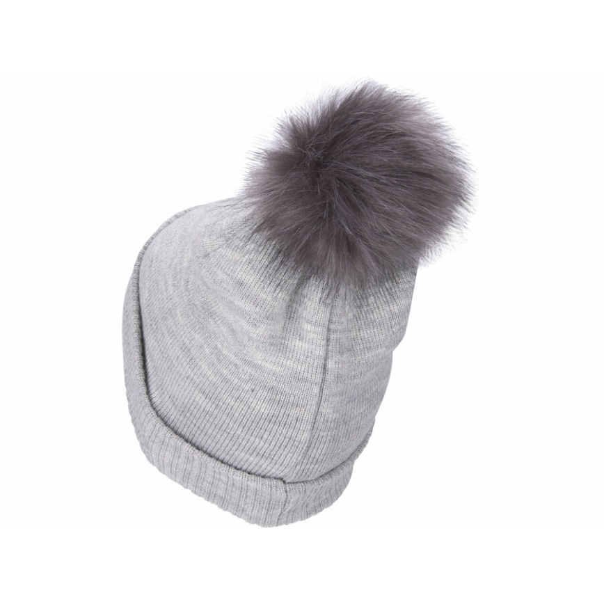 Extol - Beanie with USB-Rechargeable Headlamp, 300 mAh, Gray with Pom-Pom, One Size (UNI)