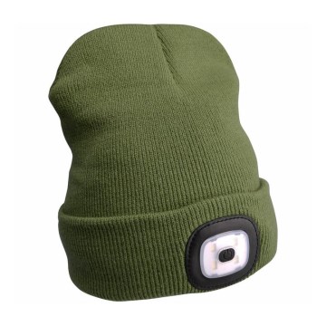 Extol - Beanie with USB-rechargeable Headlamp, 300 mAh, Green, One Size