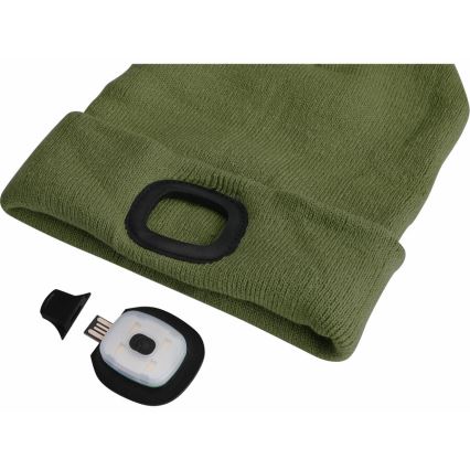 Extol - Beanie with USB-rechargeable Headlamp, 300 mAh, Green, One Size