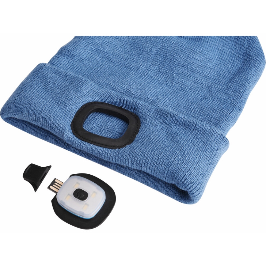 Extol - Cap with built-in headlamp, USB-rechargeable 300 mAh battery, blue, one size