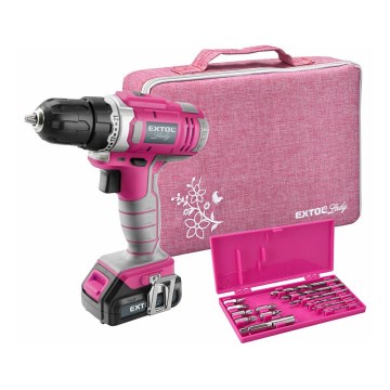 Extol - Cordless drilling screwdriver 1300 mAh 12V pink