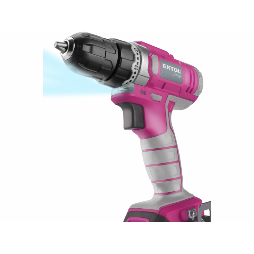 Extol - Cordless drilling screwdriver 1300 mAh 12V pink