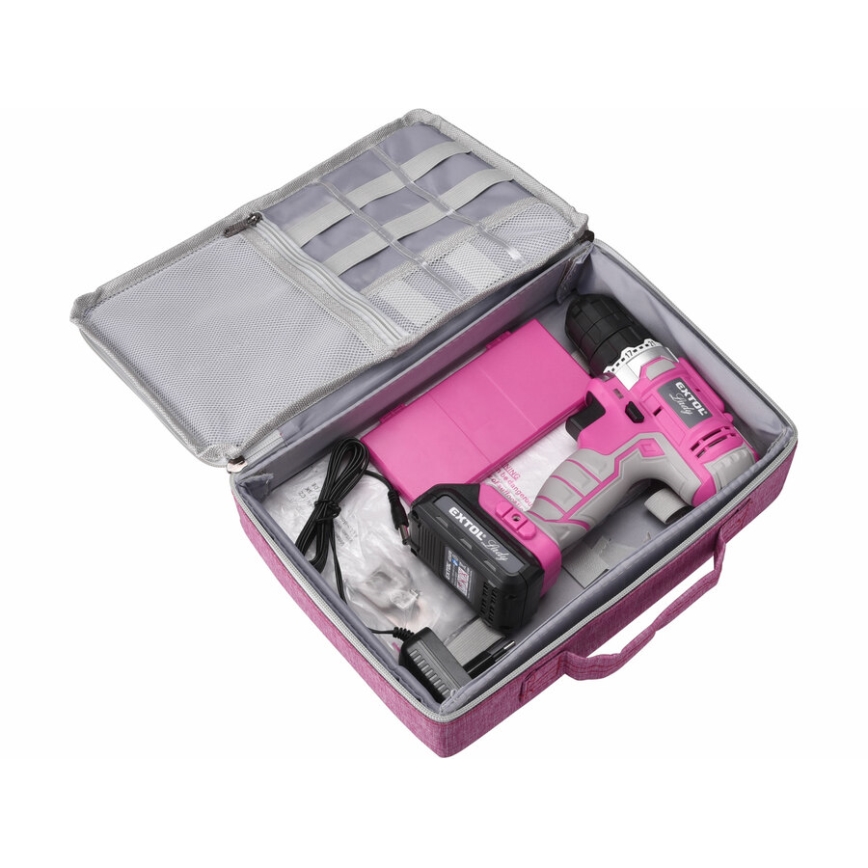 Extol - Cordless drilling screwdriver 1300 mAh 12V pink