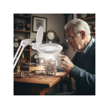 Extol - Dimmable LED Desk Lamp with Magnifier LED/10W/230V White